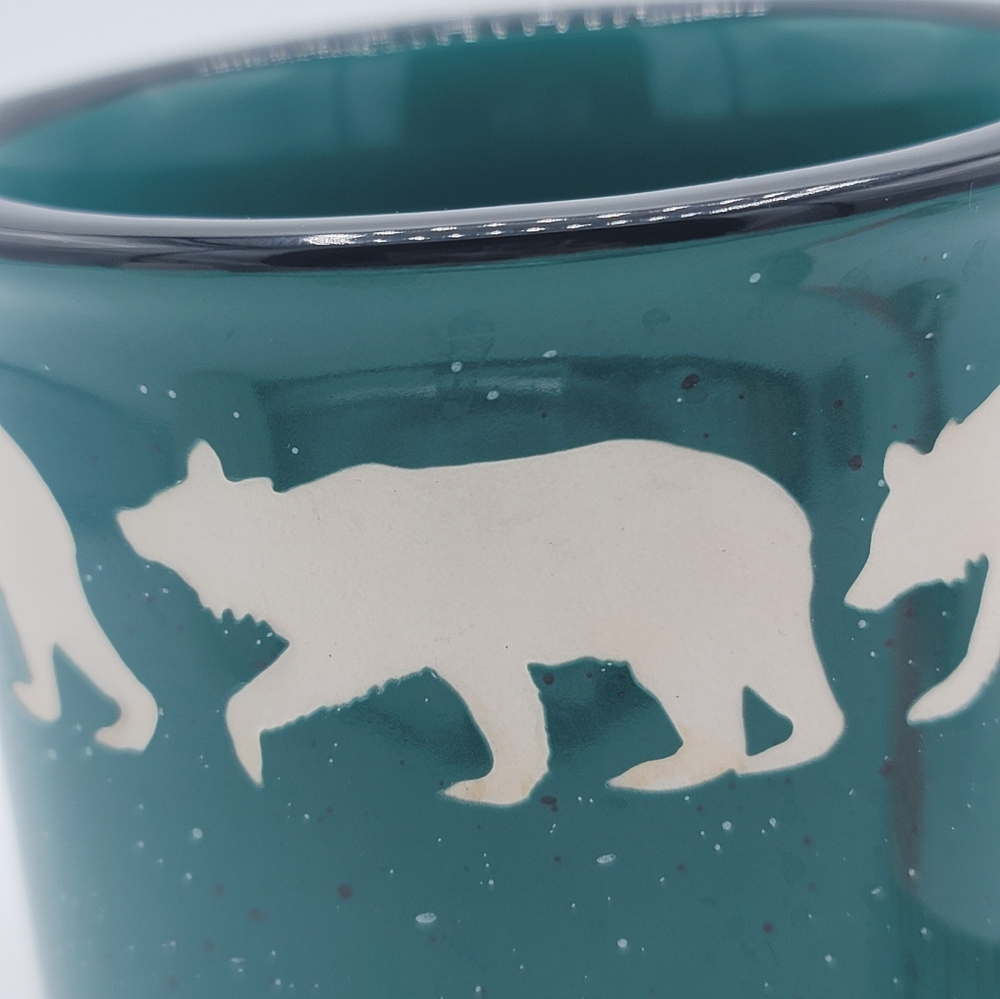 Teal Speckled Campfire Mug Incised Bear Silhouettes Thick Ceramic Liquid Logic - Picture 8 of 10